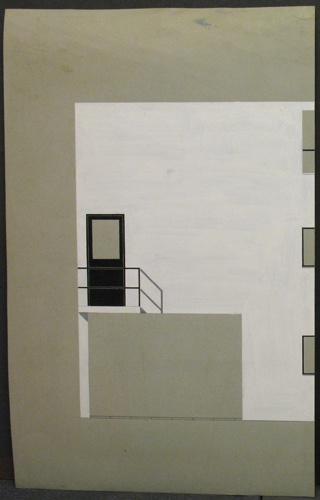 Zijgevel van het huis te Meudon (atelierwoning) in zwart-wit en grijzen