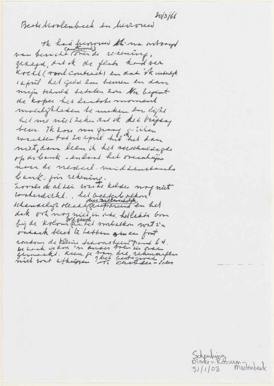 Kopie van brief van T. Schröder aan Moolenbeek