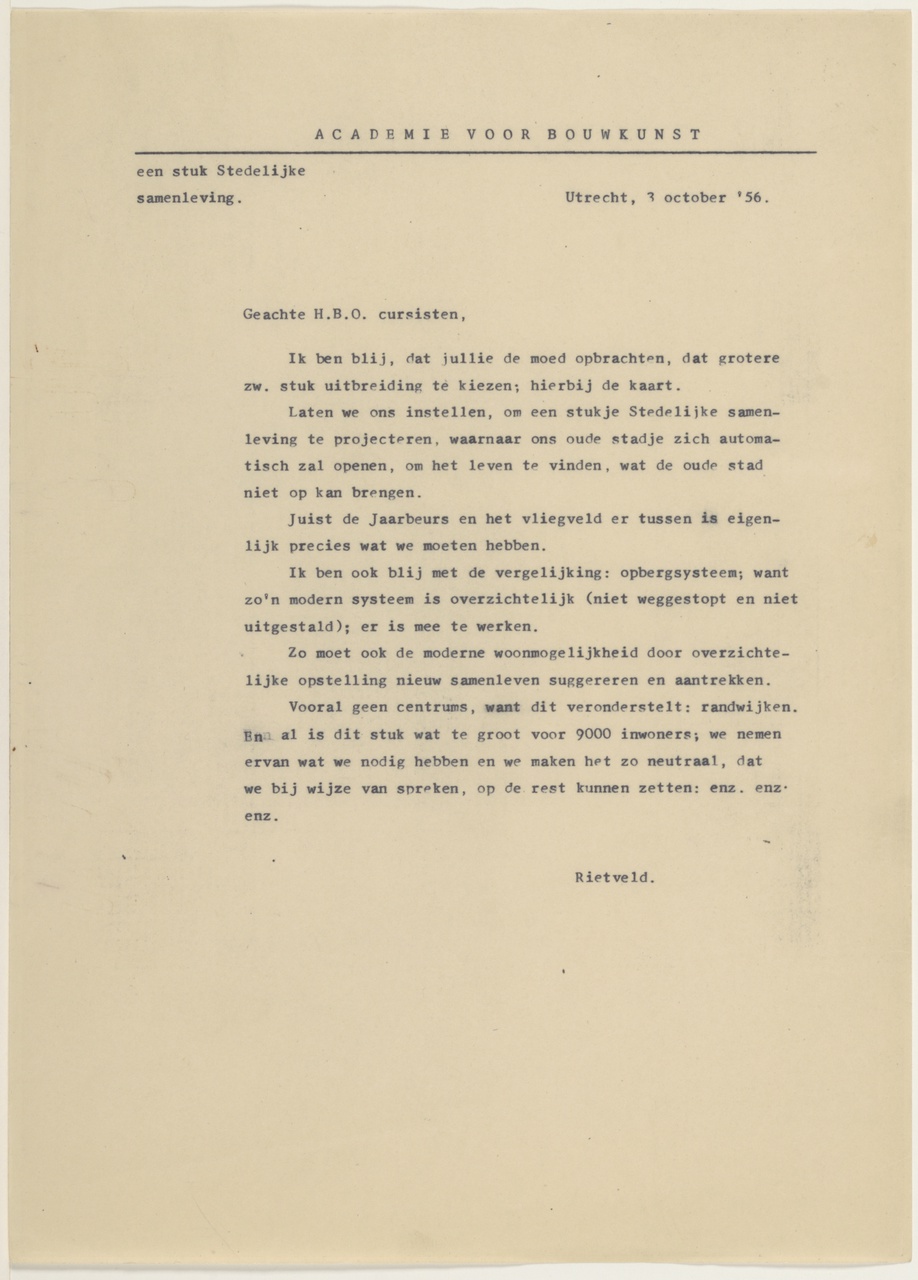 3/8 - Gerrit Rietveld over Kanaleneiland. Brief uit 1956.
