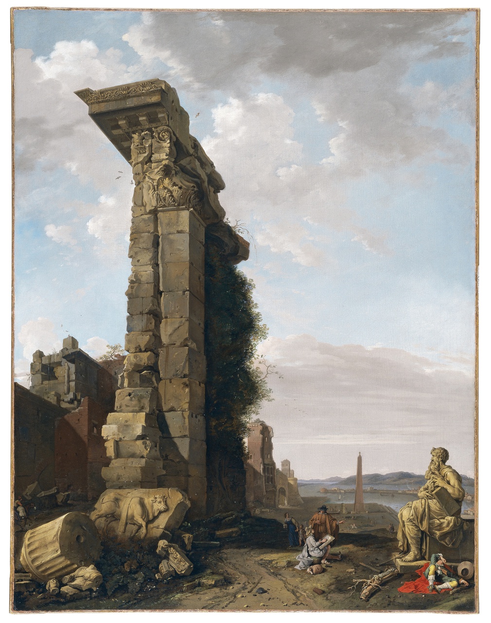 Bartholomeus Breenbergh, Capriccio met Romeinse ruïnes, beelden en een haven, collectie Museo Thyssen-Bornemisza, Madrid