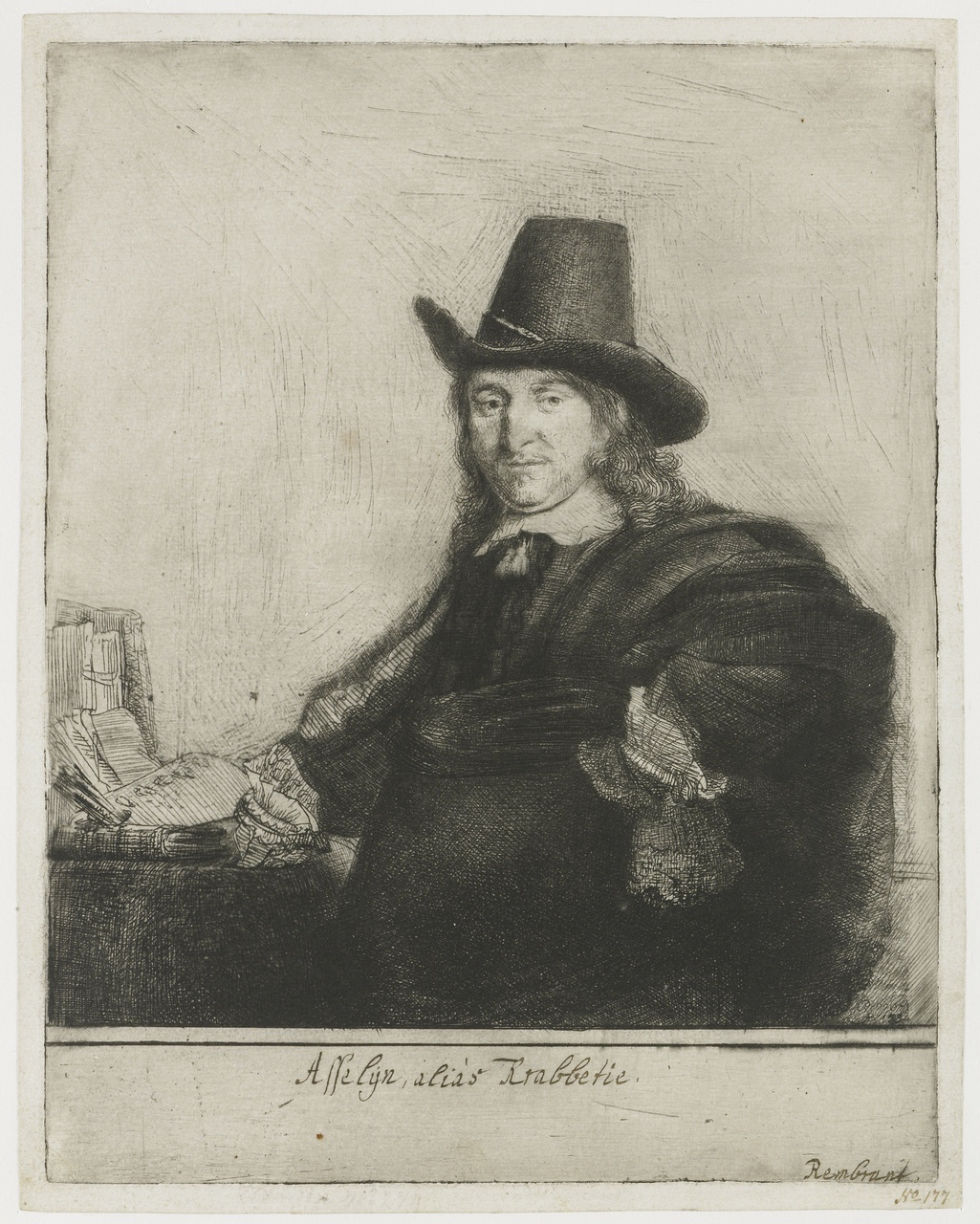 Rembrandt, geëtst portret van de schilder Jan Asselijn, alias Krabbetje.